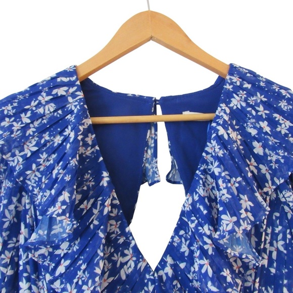 La Maison Talulah Mediterranean Minx Midi Dress Medium Blue Floral Ruffles Boho - Picture 3 of 16